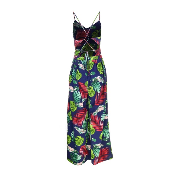 Flowy Jumpsuit monstera open back wide leg - Picture 5 of 7